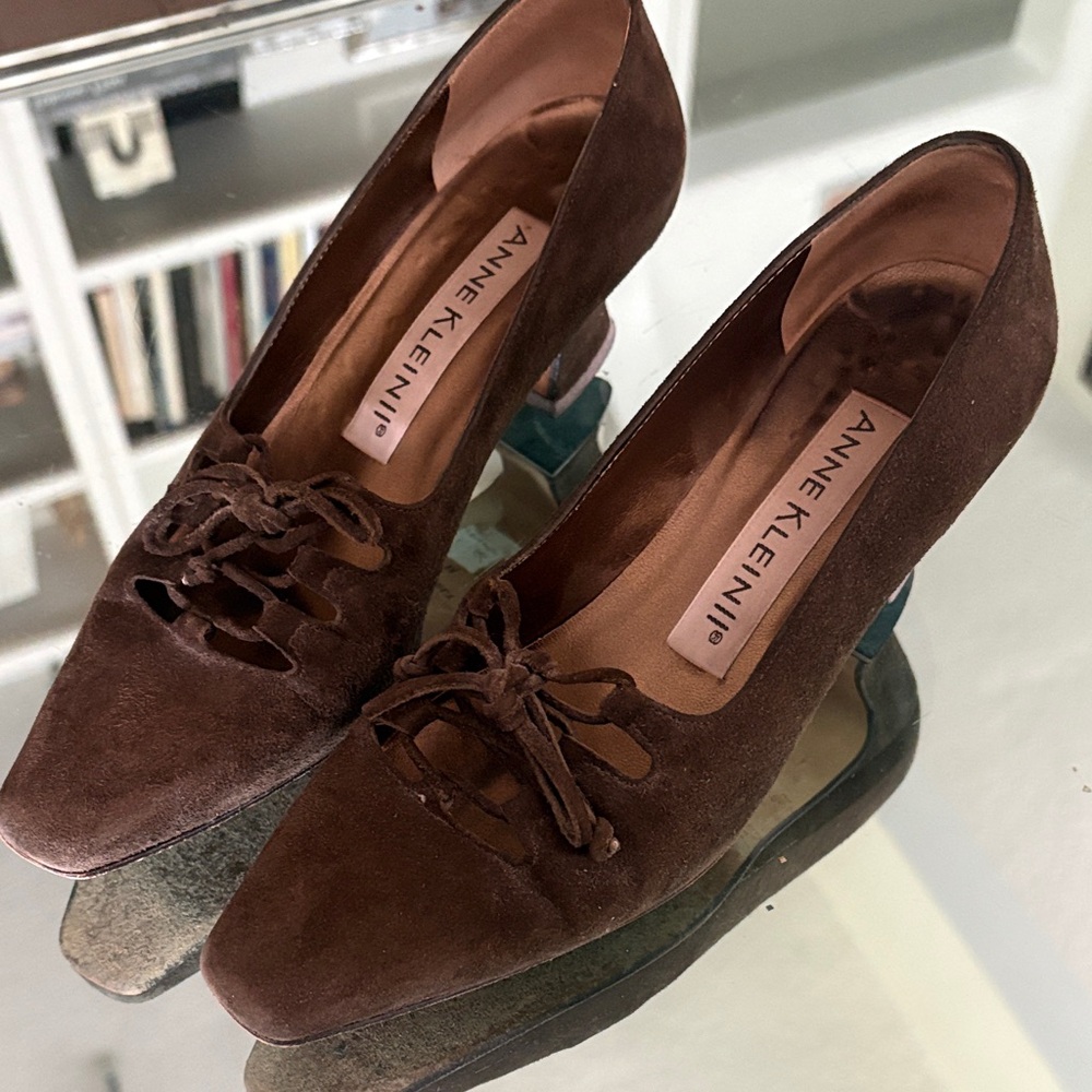 Anne Klein Brown Suede Lace-Up Heels